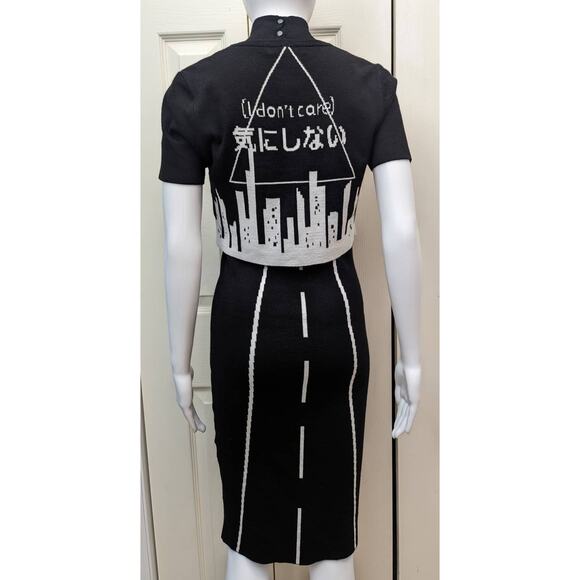 J Mujet X Designow Dress And Cardigan Crop Set I Don't Care Graphic City Print - Picture 5 of 15